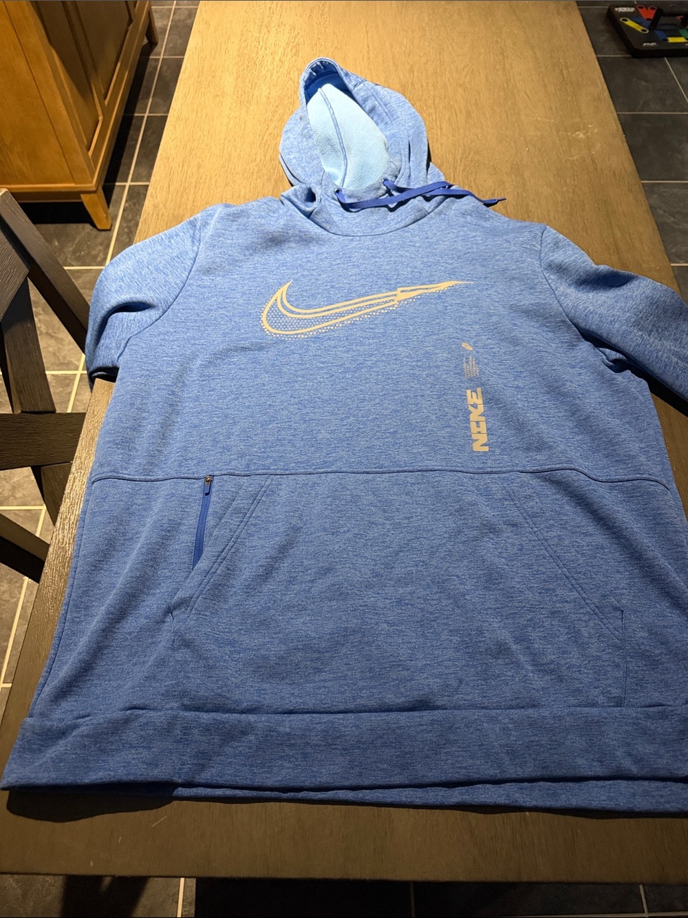 Nike Light Blue Heather Pullover Hoodie with Grey Swoosh